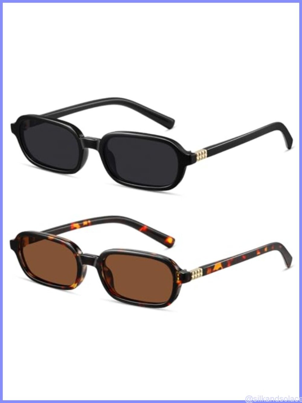 Retro Rectangle Sunglasses for Women Men Small Square UV400 2 Pack